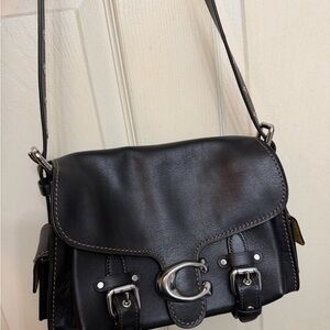 Coach Black Leather Signature C Buckle Shoulder Bag